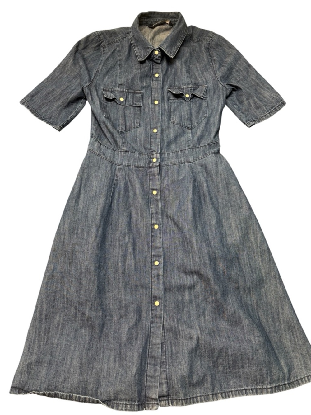 Zara Z1975 Denim Button-Down Midi Dress | Fit & Flare Shirt Dress | Size S